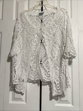 CUTE Rabbit Rabbit Rabbit white cotton lace cardigan sweater top size XL
